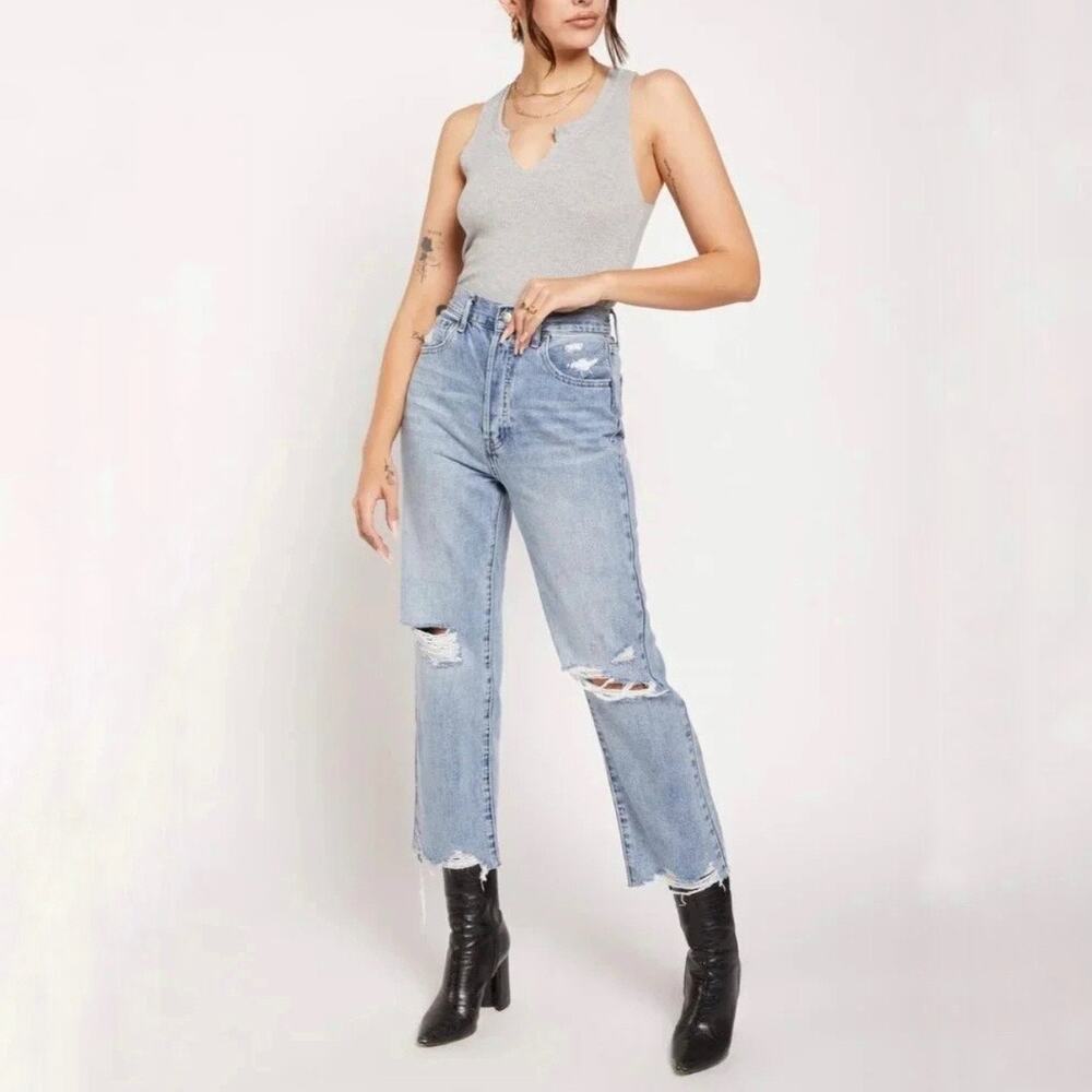 Pistola Cassie Distressed High Rise Straight Leg Jeans Sz 27